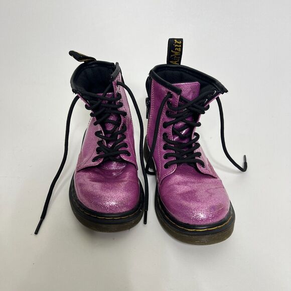 Dr. Martens Junior Girls US 13 Pink Cosmetic 1460 Glitter Lace Up Combat Boots - Picture 3 of 9